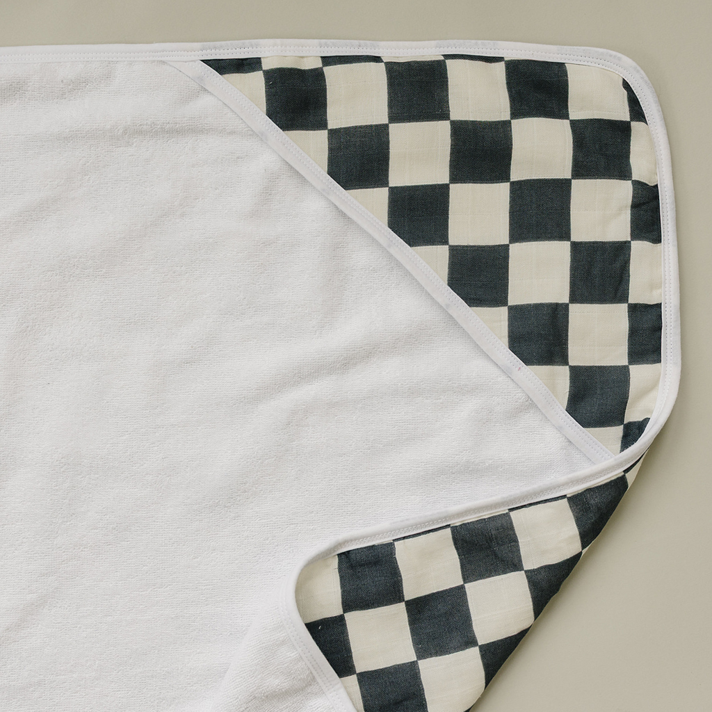 Charcoal Checkered Muslin Hooded Towel