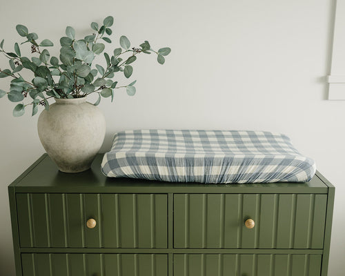 Dusty Blue Gingham Muslin Changing Pad Cover